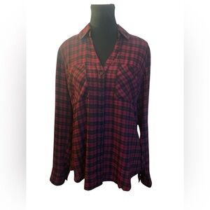 Express Red and Black Long Sleeve Button Down Shirt M EUC